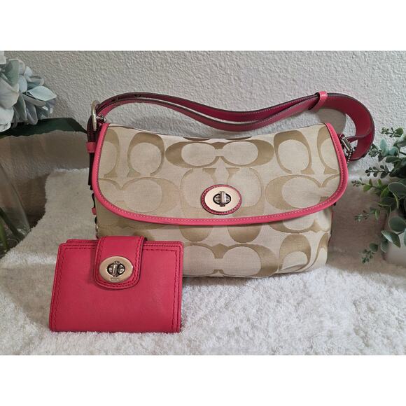 Coach 2010 Signature C Canvas Turnlock Flap Crossbody with Matching Wallet - Picture 1 of 14